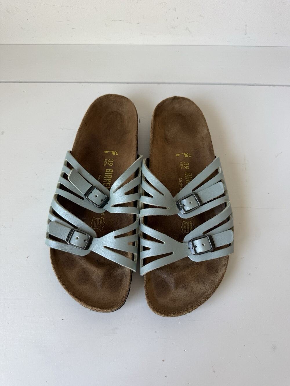 Birkenstock Granada Slide Sandal Women size 39 US 8 Mint Green Metallic